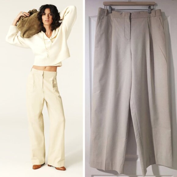 NWT ba&sh | Jona Pleat-front Wide-leg Trousers in Beige - Picture 1 of 12